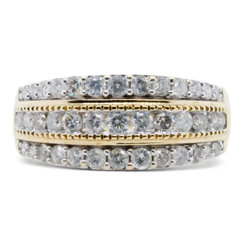 10K Gold Triple Row Diamond Tapered Band