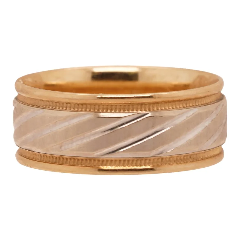 10K Two Tone Gold Grooved Band