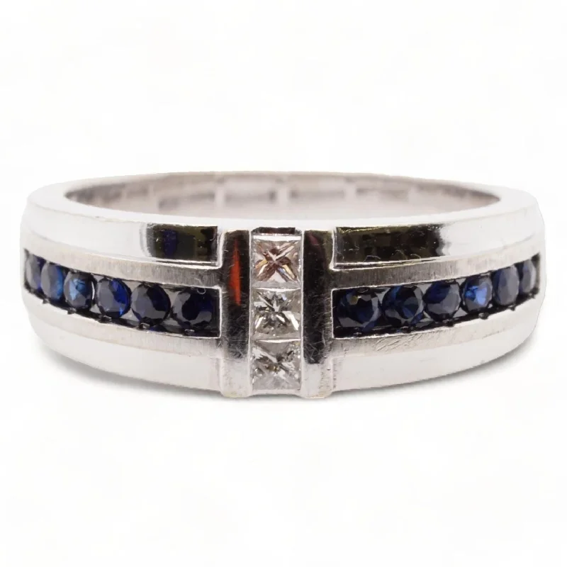 10K White Gold Blue Stone And Diamond Accents Band