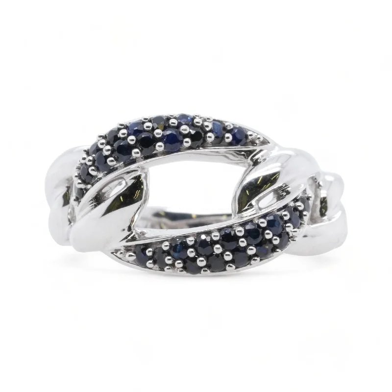 10K White Gold Cuban Link Blue Sapphire Band