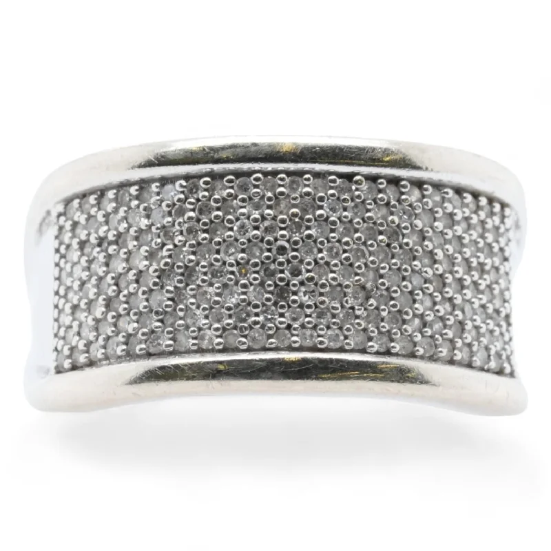 10K White Gold Diamond Pave Wide Band