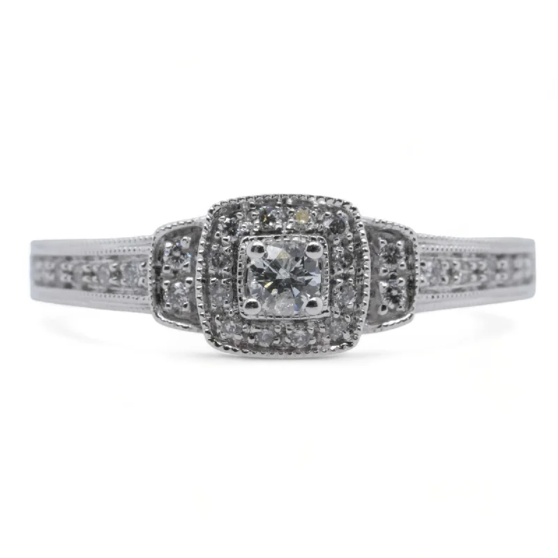 10K White Gold Round Diamond Center With Melee Diamond Accents Band