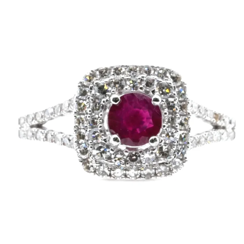 10K White Gold Ruby With Diamond Accents Ring