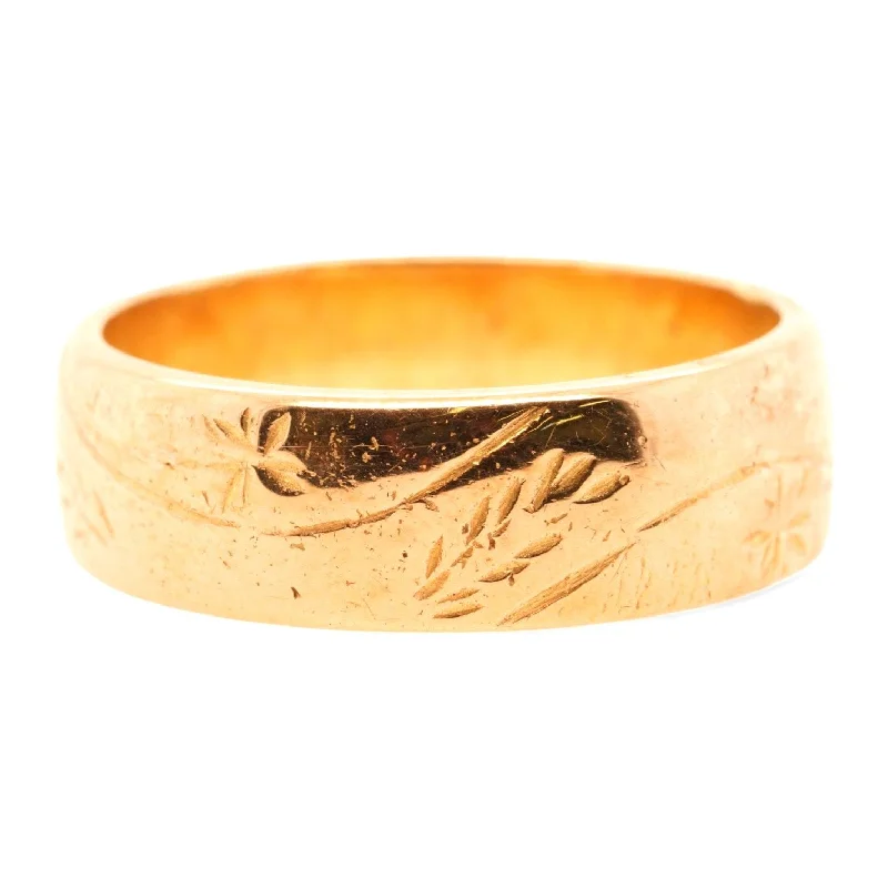 12K Gold Wide Band with Wavy Floral Design