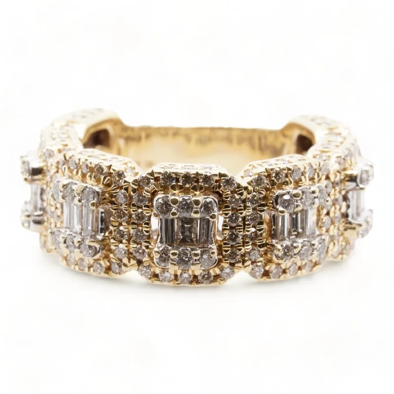 14K Gold Band With Round And Baguette Diamond Square Sections