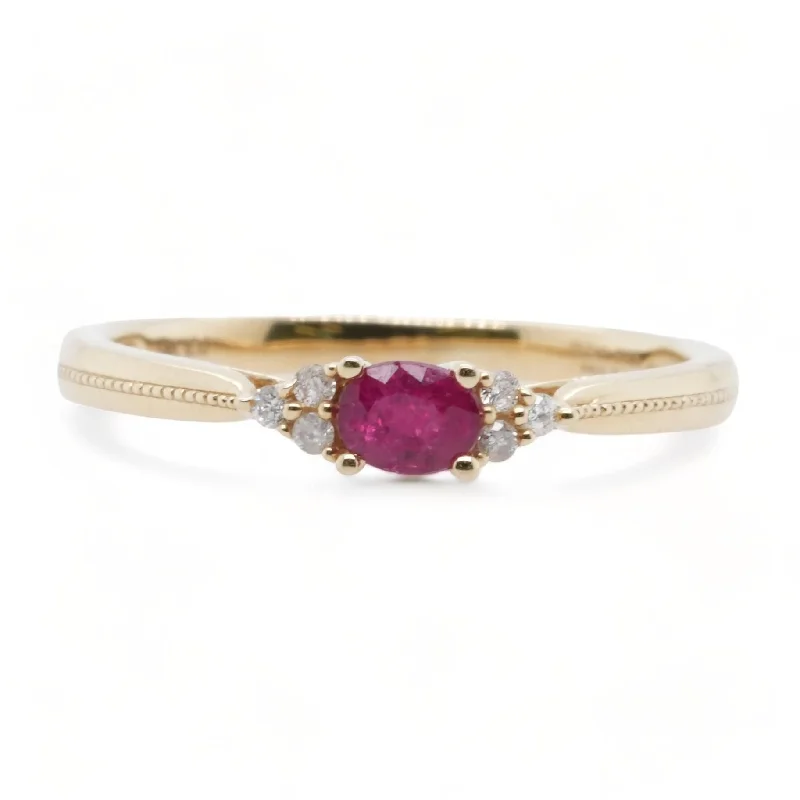 14K Gold East To West Ruby With Diamond Accents Band