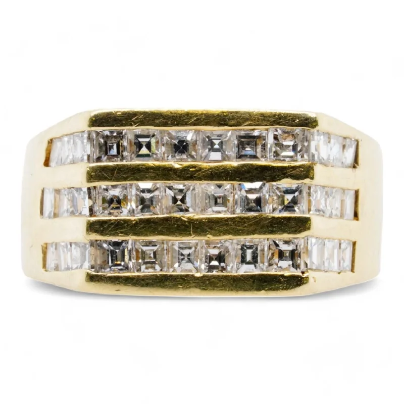 14K Gold Gents Princess Cut Diamond Triple Row Band