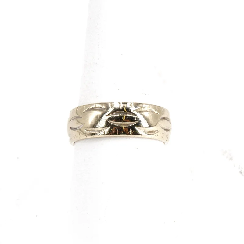 14K Gold Half Round Wide Band with Etch Marks