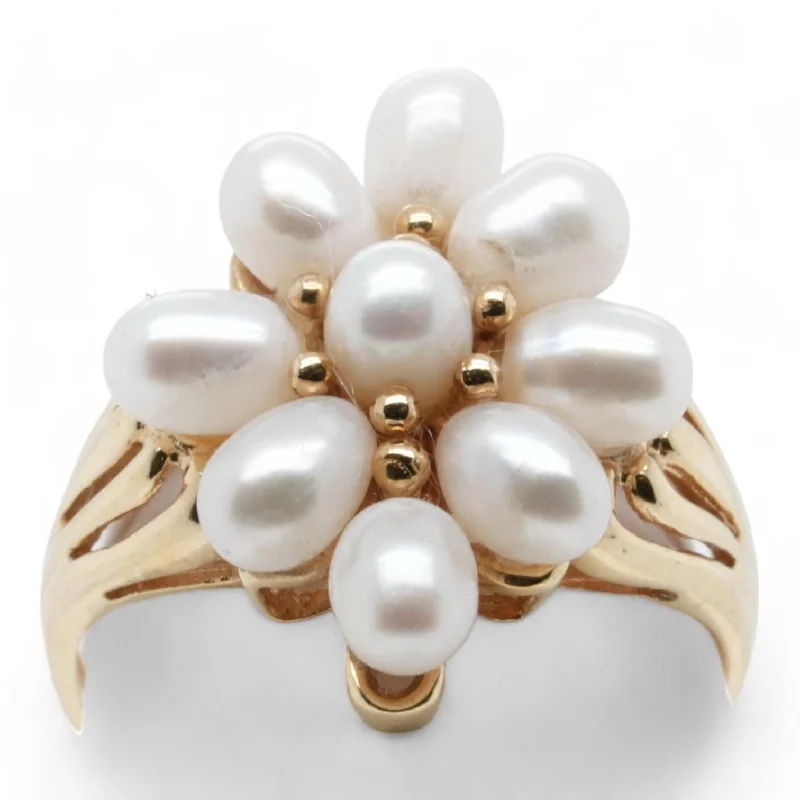 14K Gold Pearl Flower Ring