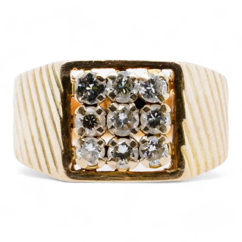 14K Gold Square Diamond Cluster Signet Ring