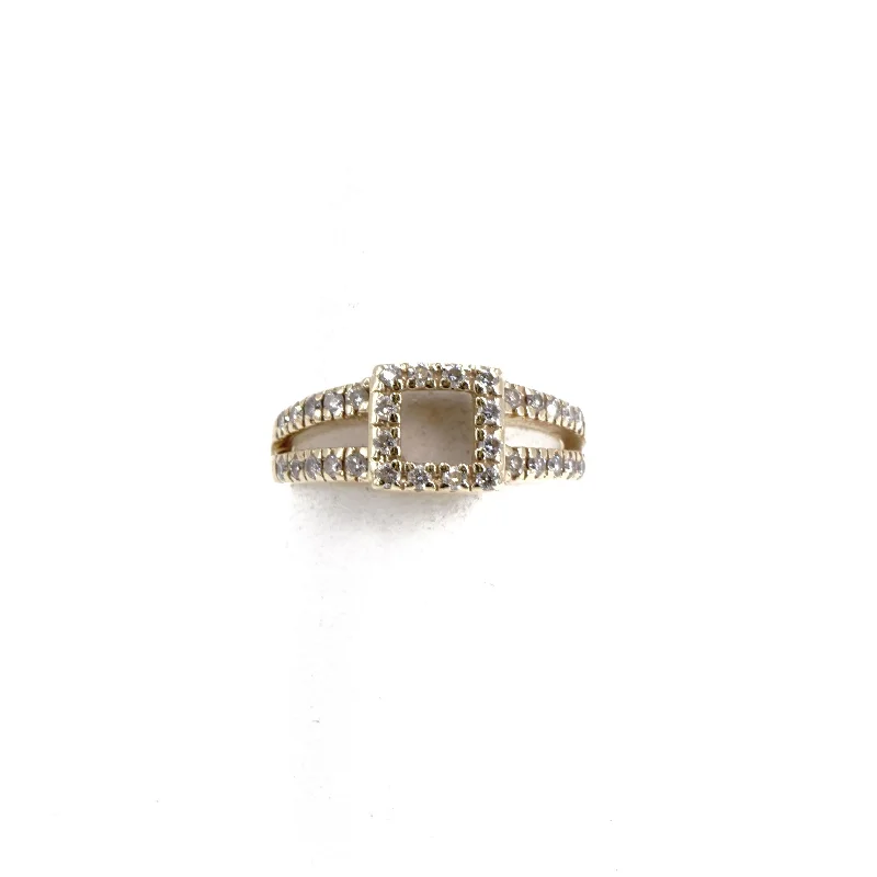 14K Gold Square Diamond Halo And Split Band Ring