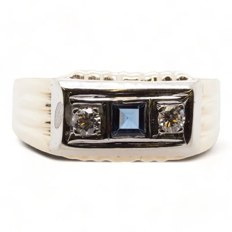 14K Two Tone Gold Blue Center Stone With Diamond Accents Band