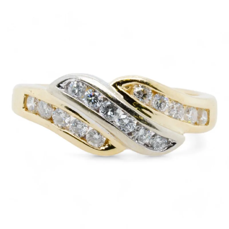 14K Two Tone Gold Channel Set Diamond Wave Band