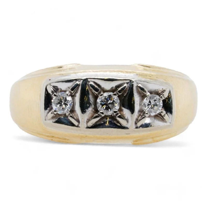 14K Two Tone Gold Gents Three Stone Diamond Band