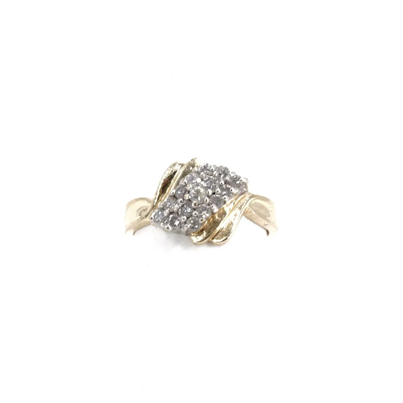 14K Two Tone Gold Vintage Waterfall Style Round Diamond Ring