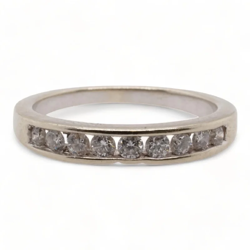 14K White Gold Channel Set Round Diamond Band