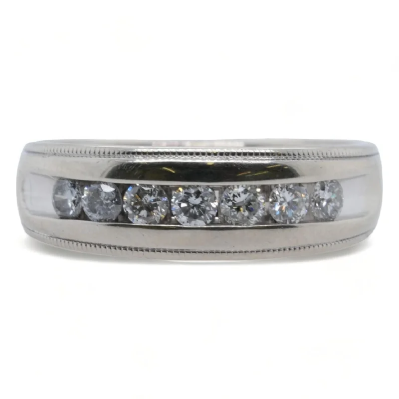 14K White Gold Channel Set Round Diamond Band