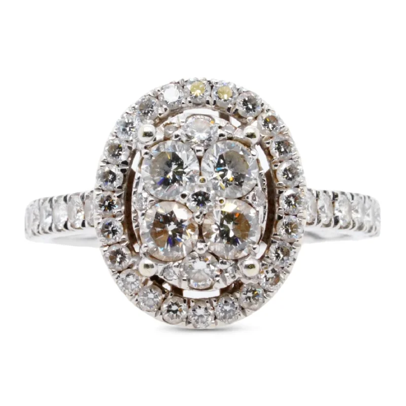 14K White Gold Cluster Diamond Center With Halo Engagement Ring