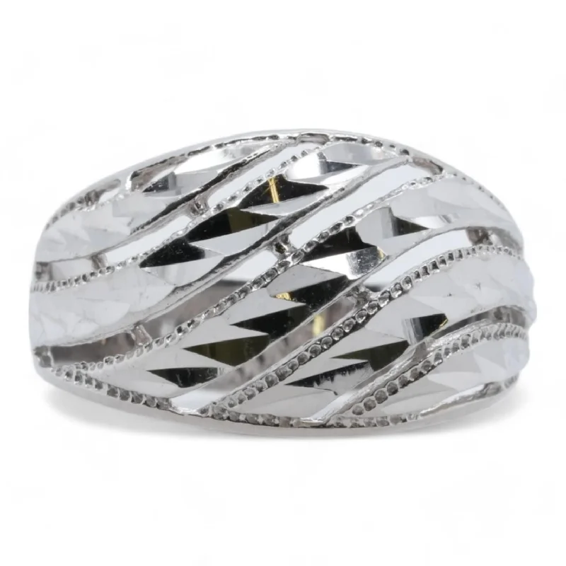 14K White Gold Diamond Cut Dome Band