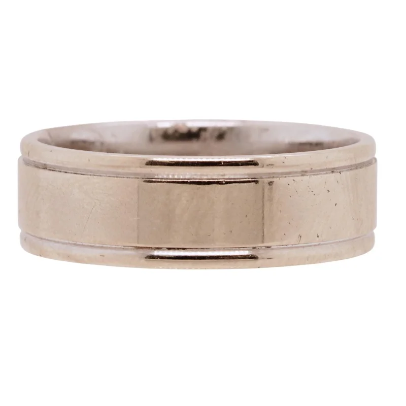 14K White Gold Flat Band With Beveled Edges