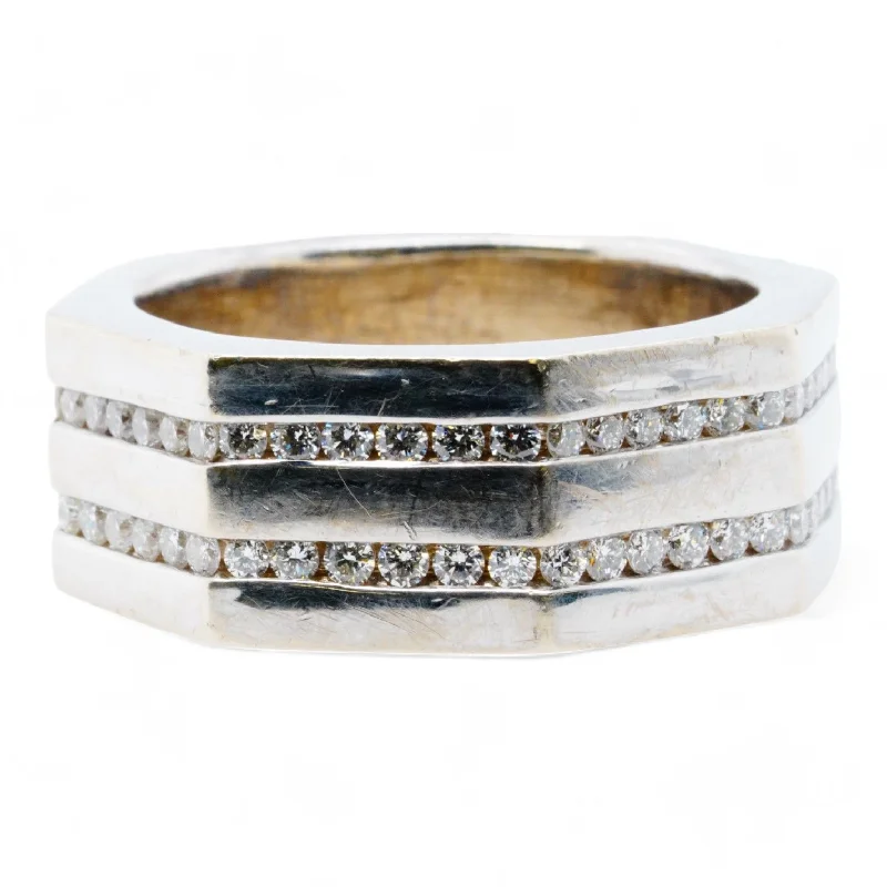 14K White Gold Octagonal Double Row Diamond Band