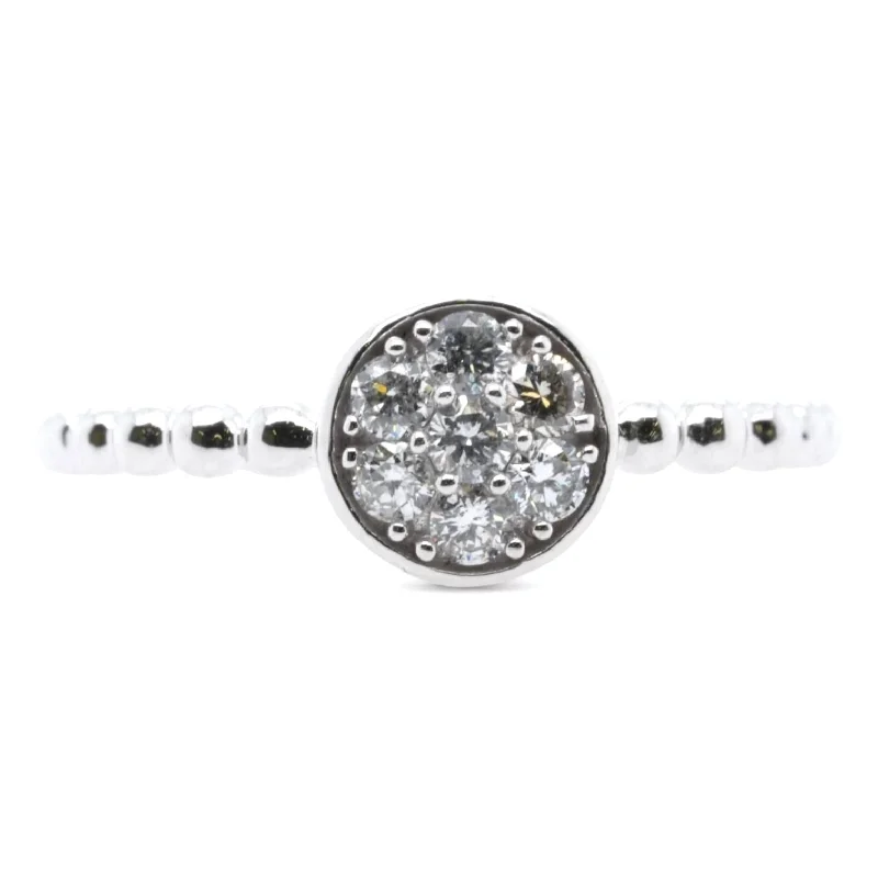 14K White Gold Round Diamond Cluster Beaded Band