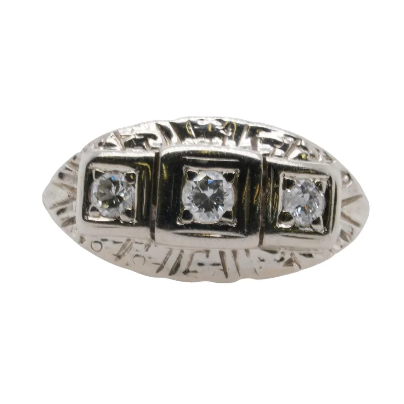 14K White Gold Vintage Style Diamond Cocktail Ring