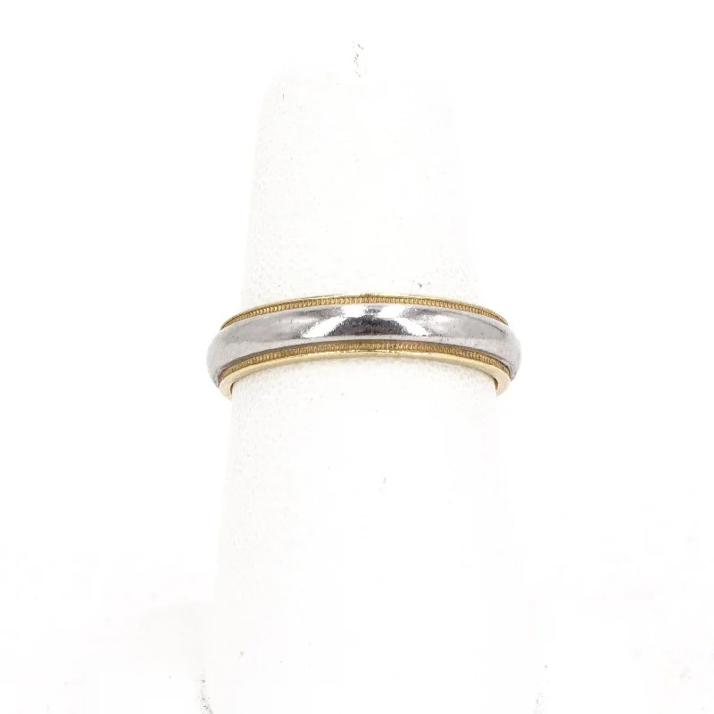 18K Gold and Platinum Polished and Milgrain Band