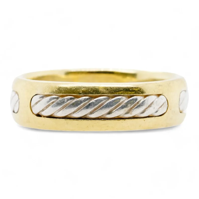 18K Gold Band With Sterling Silver Cable Inlay