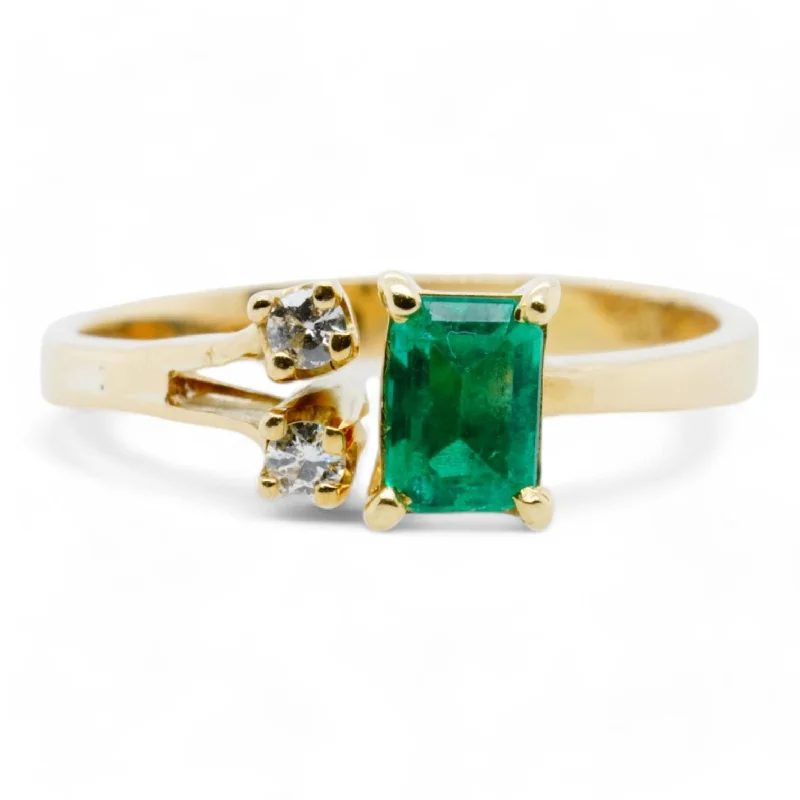 18K Gold Emerald Cut Emerald And Diamond Accents Ring