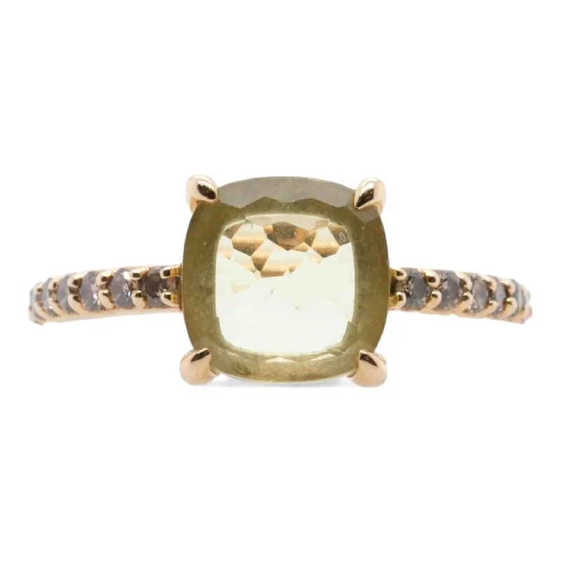 18K Gold Prasiolite With Diamond Accents Nude Ring