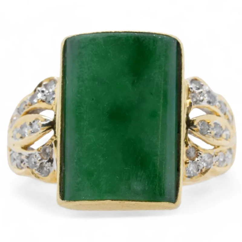 18K Gold Rectangular Green Stone With Cubic Zirconia Ring