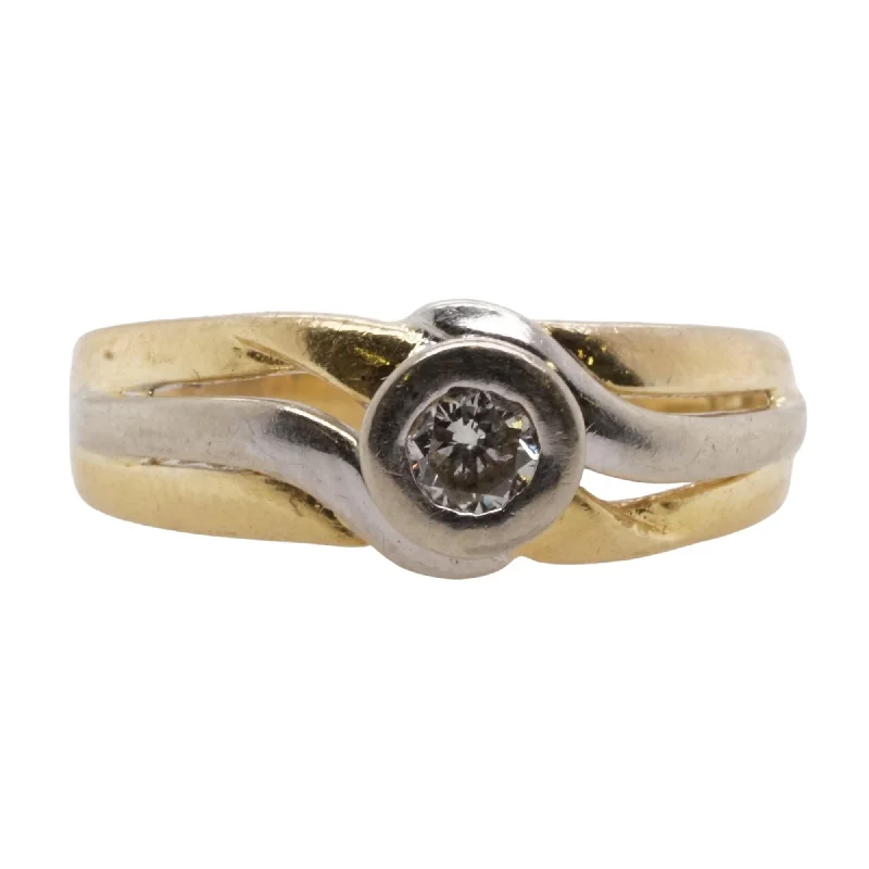 18K Two Tone Gold Setting With Bezel Set Round Diamond Ring