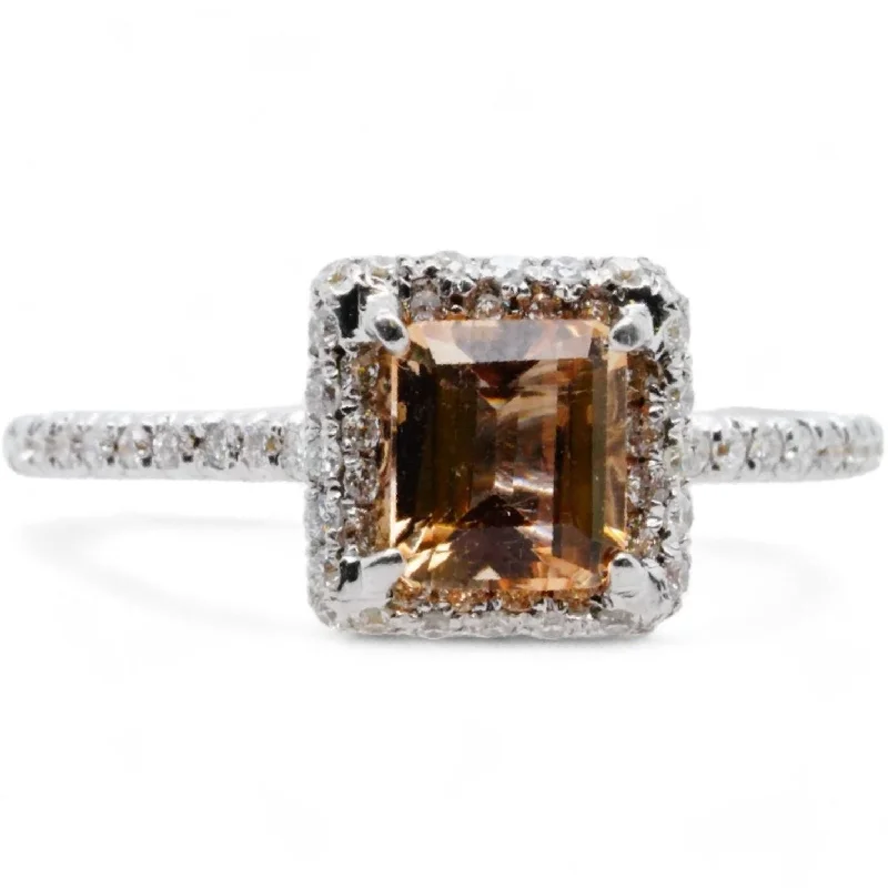 18K White Gold Emerald Cut Imperial Topaz Diamond Accent Cocktail Ring