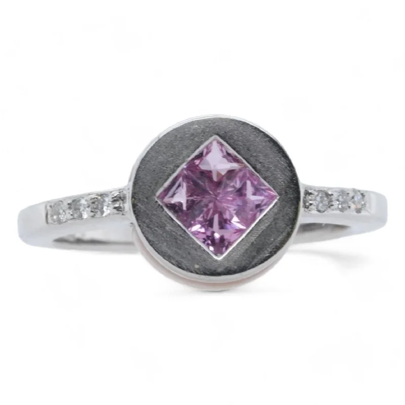 18K White Gold Pink Sapphire With Pink Enamel And Diamond Accents Band