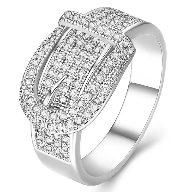 18K White Gold Plated Belt Buckle Ring