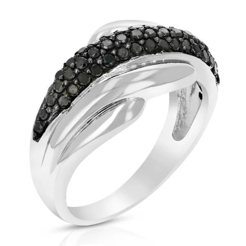 2/3 cttw Black Diamond Wedding Ring .925 Sterling Silver with Rhodium