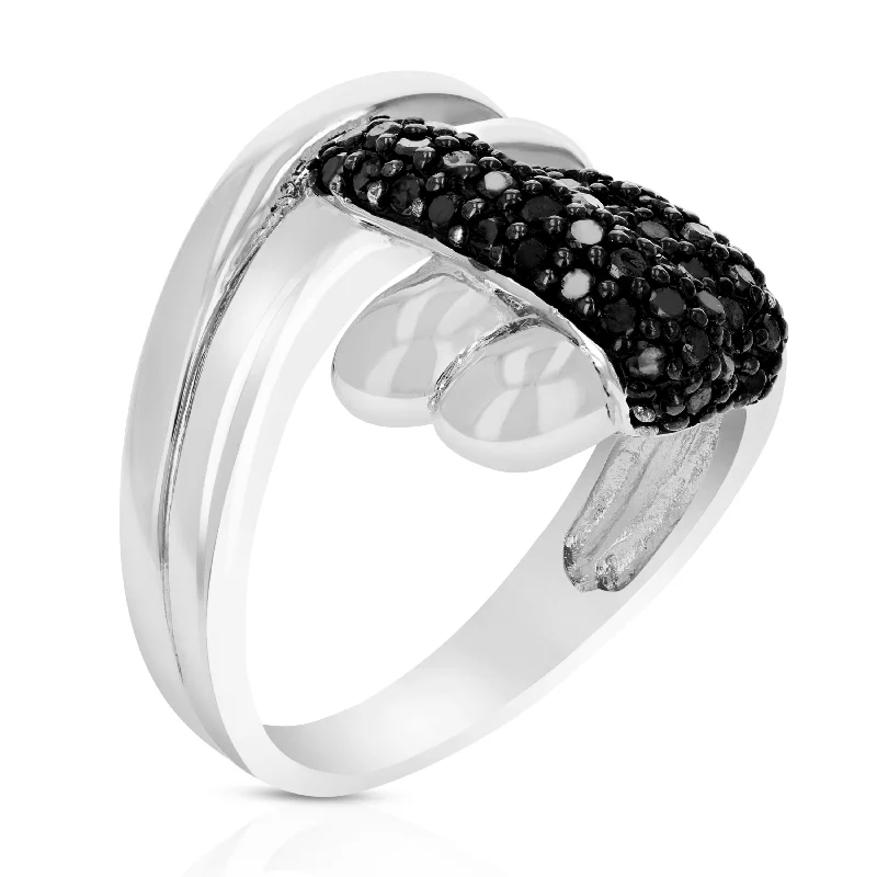 2/3 cttw Black Diamond Ring .925 Sterling Silver with Rhodium Plating