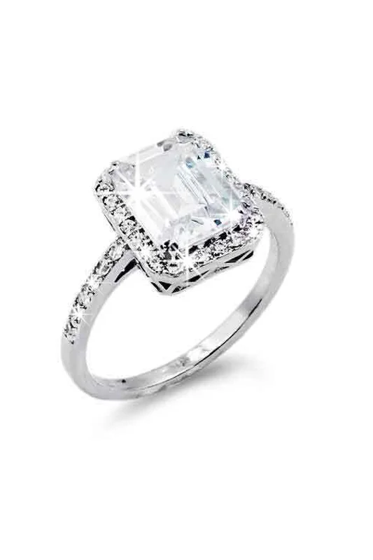 Adelaya Rhodium Plated CZ Stone Ring - Silver