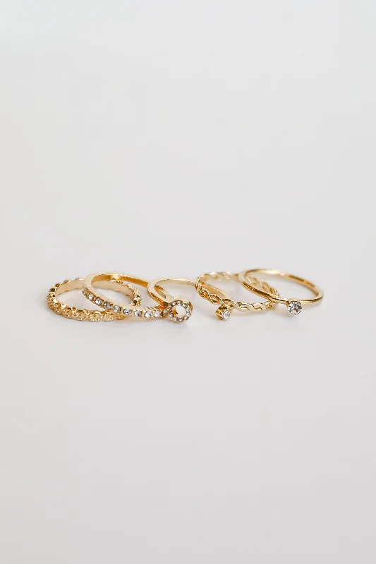 Aspen Gold Rhinestone Ring Set