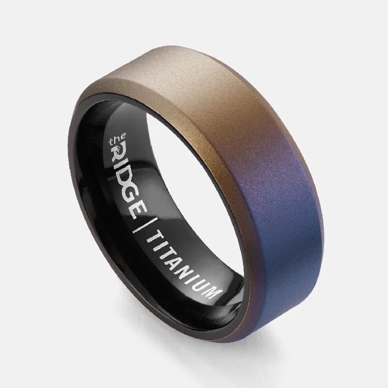 Ridge 8mm Beveled Ring Set - Burnt Titanium