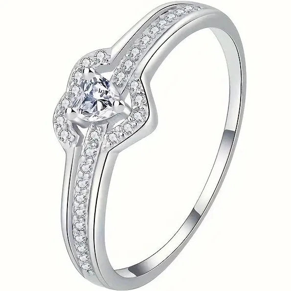 Elegant 925 Sterling Silvery Heart Ring with Sparkling Zirconia