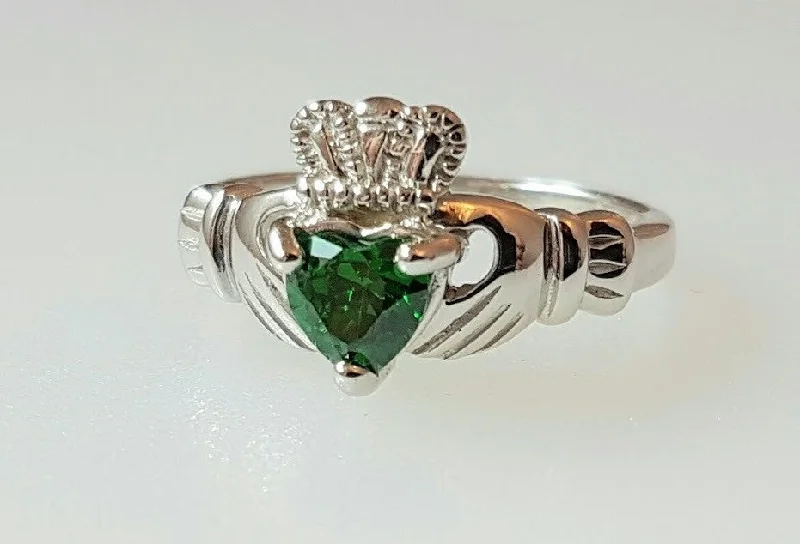 Emerald Claddagh Ring - Sterling Silver