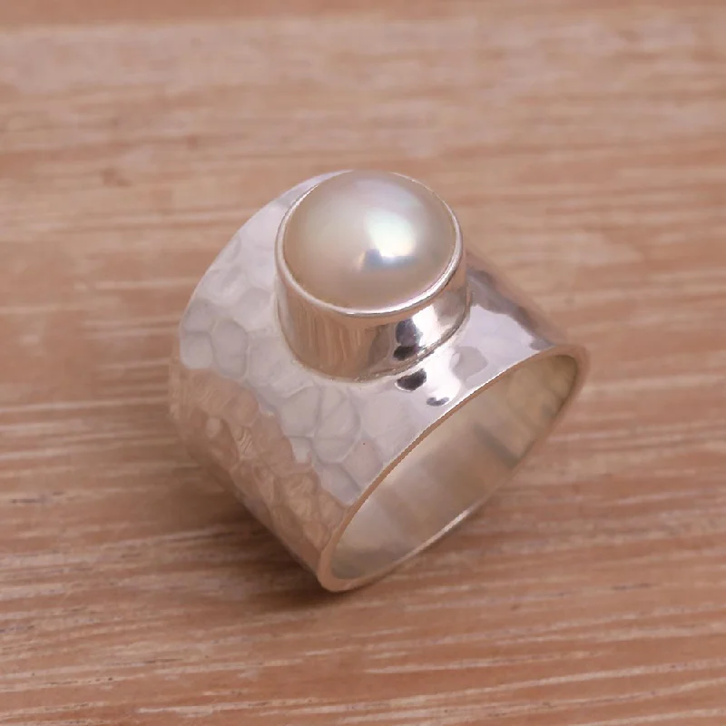 Gleaming Fate Cultured Pearl Cocktail Ring Crafted in Indonesia