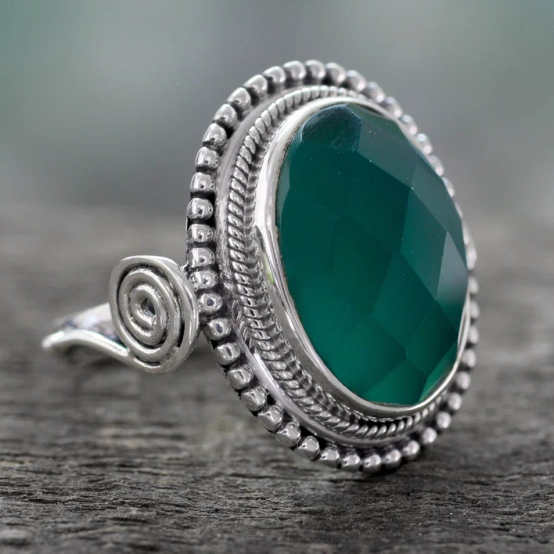 Green Magnificence Sterling Silver Cocktail Ring with Green Onyx