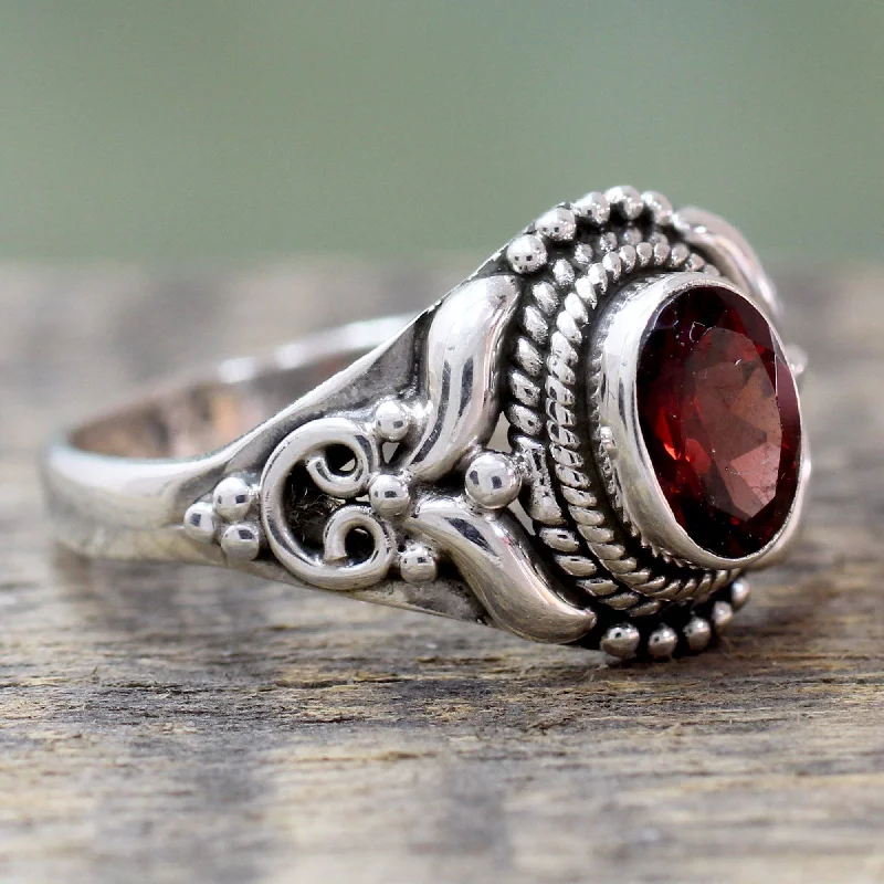 Handcrafted Garnet & Sterling Silver Cocktail Ring