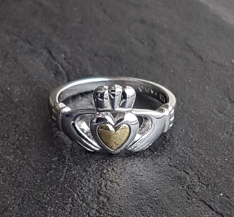 Heart of Gold Claddagh Ring - Sterling Silver and 10k Gold