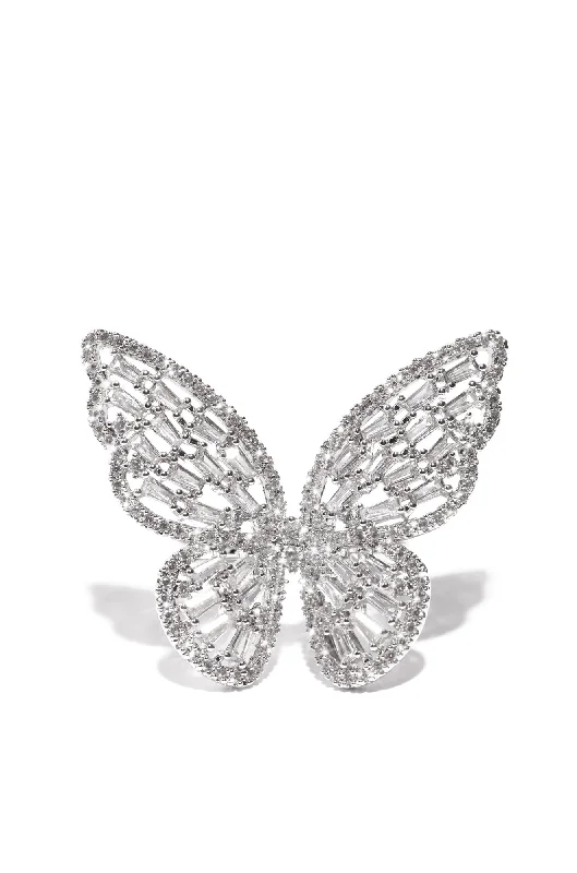 Lena CZ Adjustable Butterfly Ring - Silver