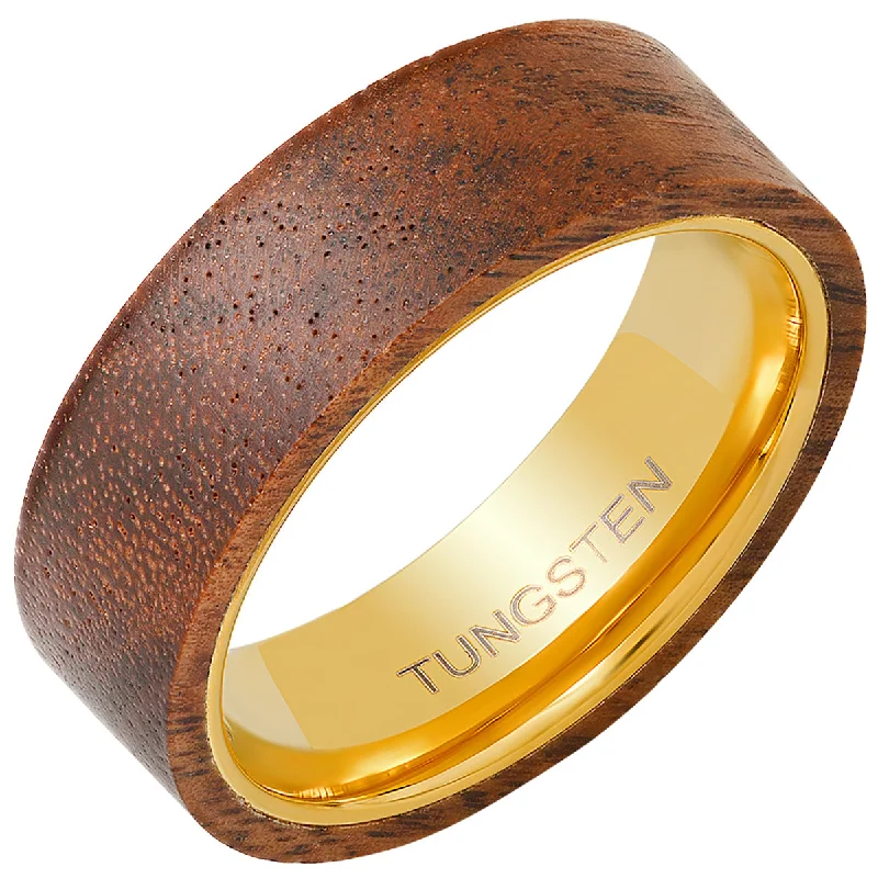 Men's 18k Gold Plated Tungsten and Wood Band Ring