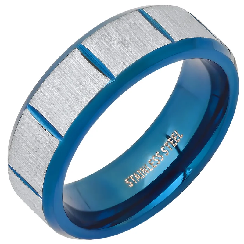 Men's Two Tone Blue IP and Stainless Steel Ring